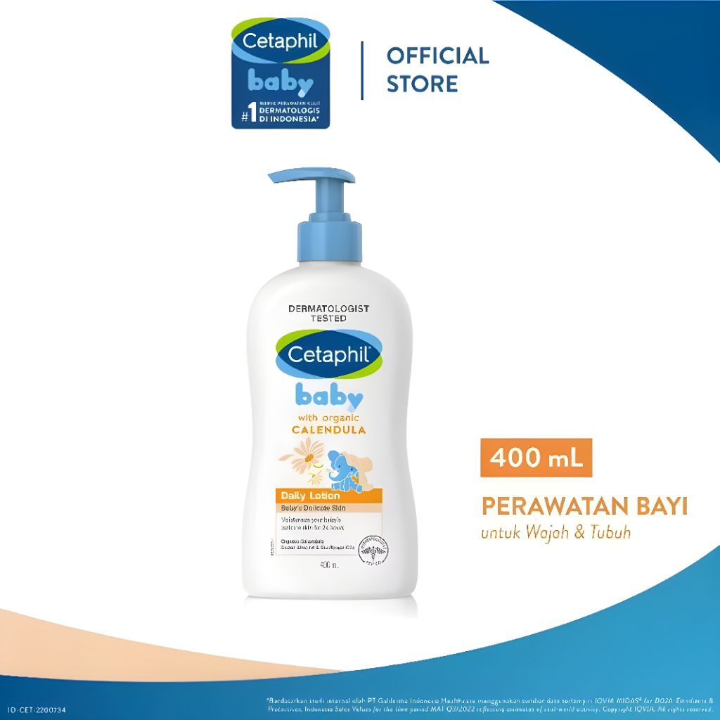 Cetaphil Baby with Organic Calendula Daily Lotion 400ml dengan Calendula, Glycerin, Sweet Almond Oil
