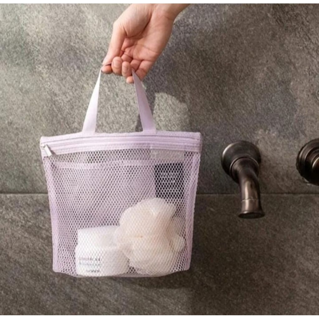 tas jaring tempat sabun mandi pouch travelling bahan jaring tebal