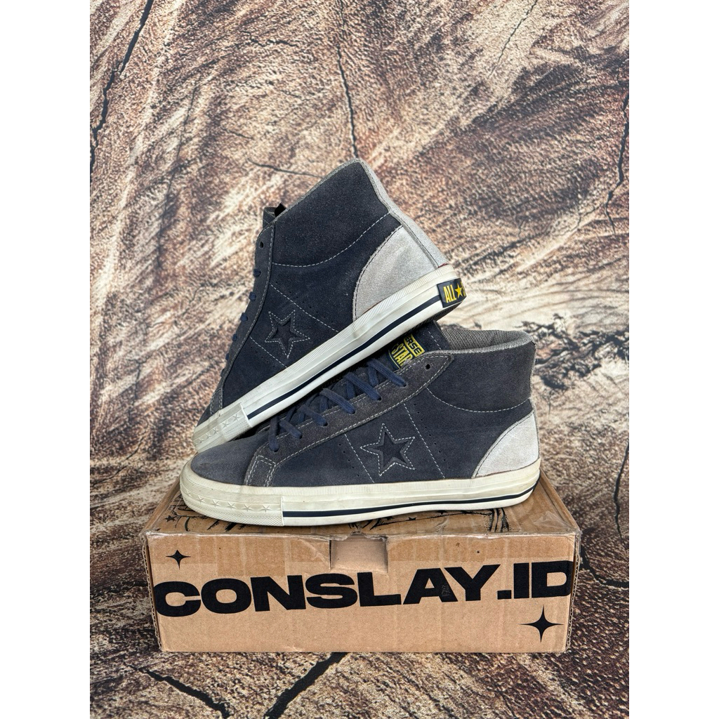 ( Size 40 ) Converse One Star Pro 76 Mid Vintage Navy Grey Suede