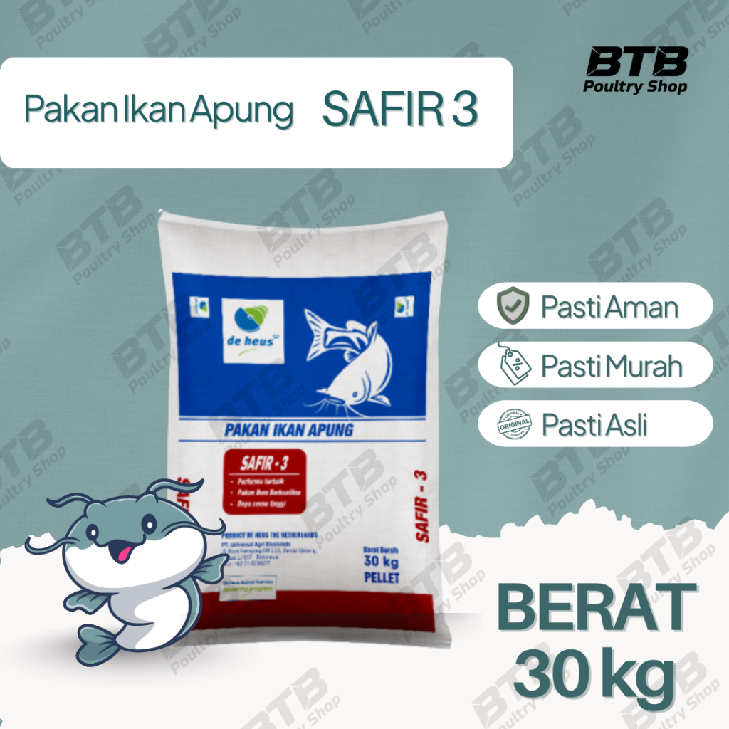 Safir 3 Pakan Ikan Lele Nila Gurame Bandeng Pelet Ikan Mas 1 Sak 30Kg