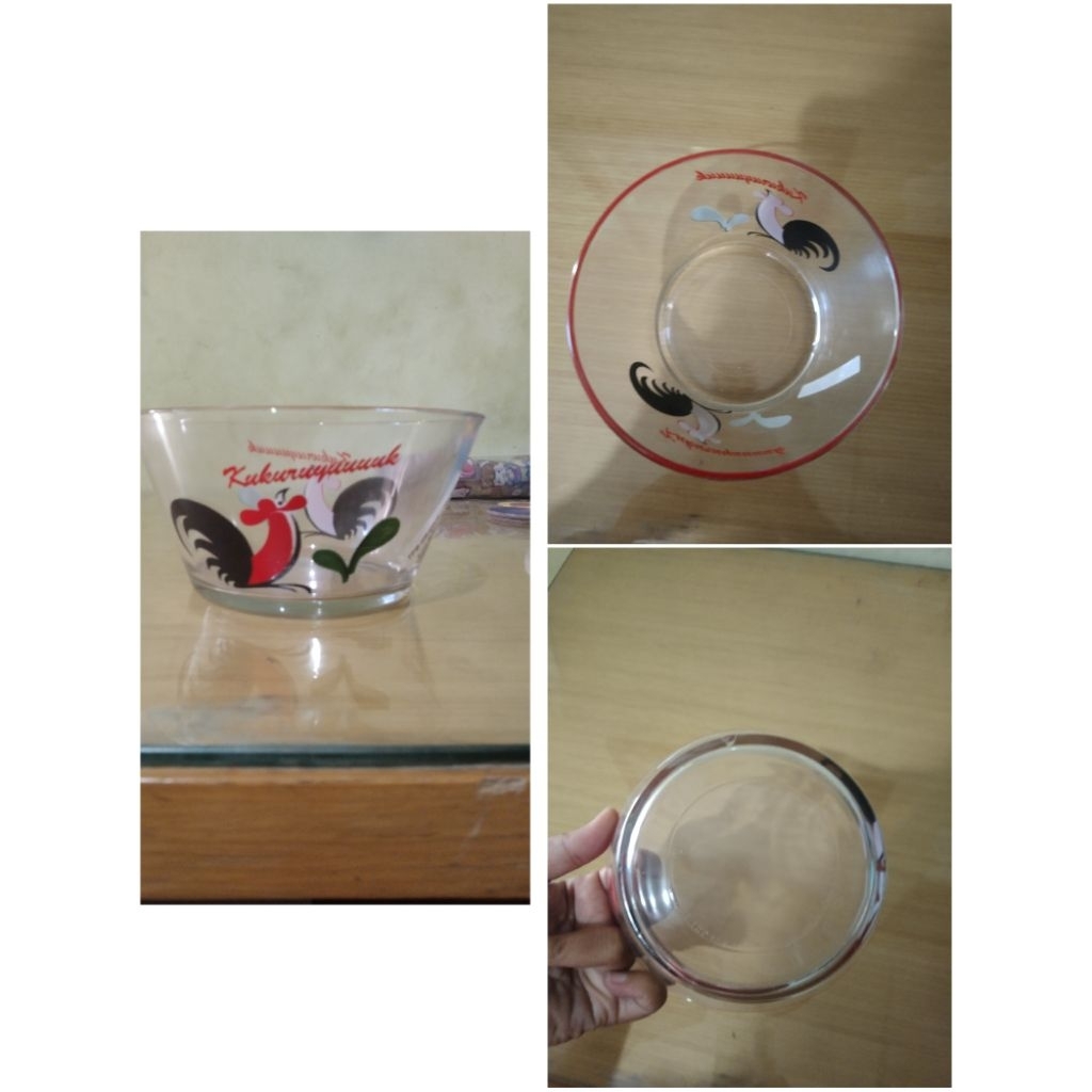 mangkok kaca ayam jago sedang