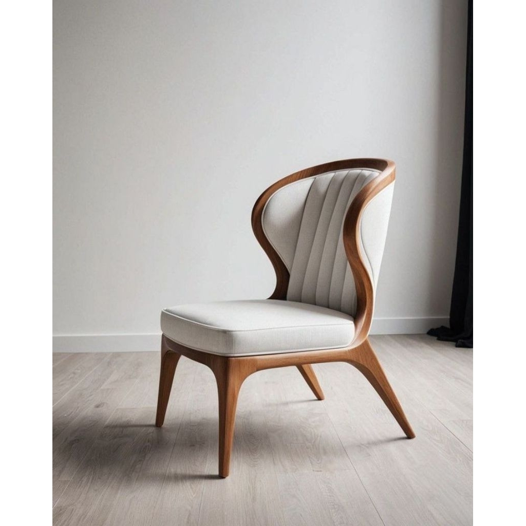 Kursi Santai Kayu Jati Modern Jok Kain Cream