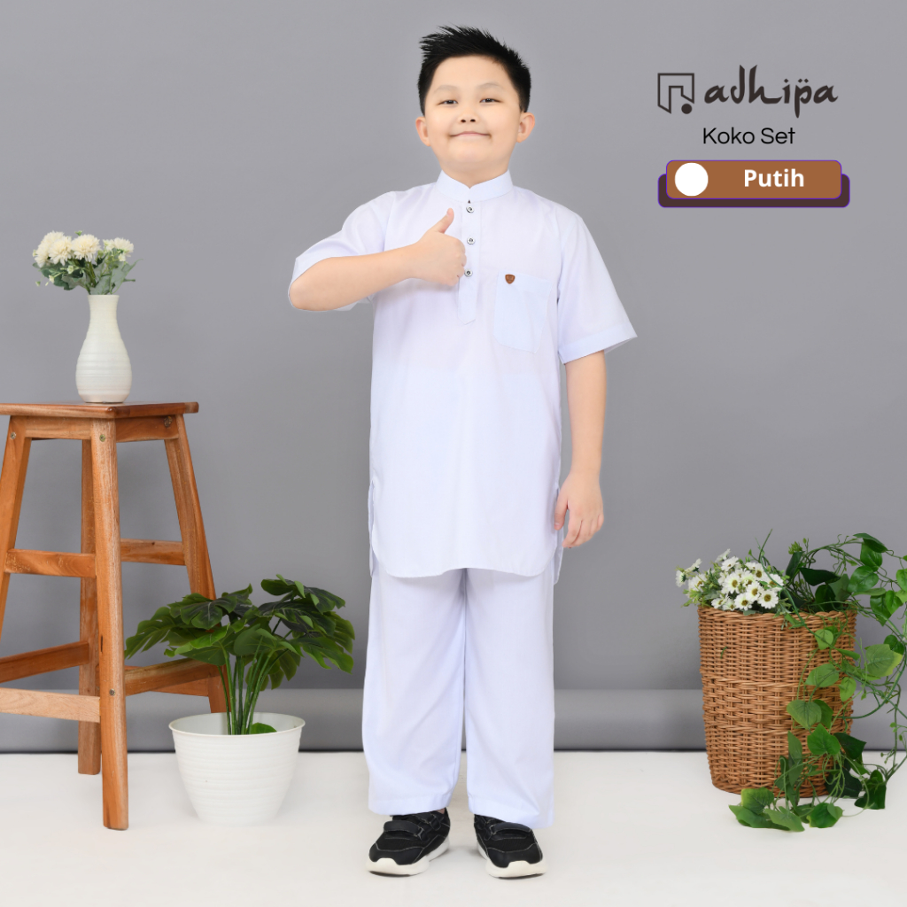Adhipa Setelan Koko Putih Anak Sekolah Manasik Haji Umroh