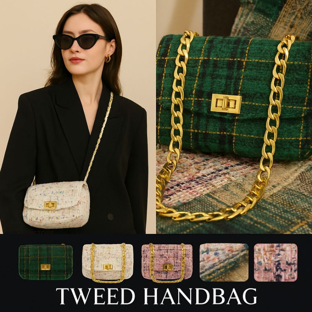 Tas Rajut Import Premium Wanita – Sling Bag Elegan Rantai Emas, Tote Shoulder Bag Modis Kekinian