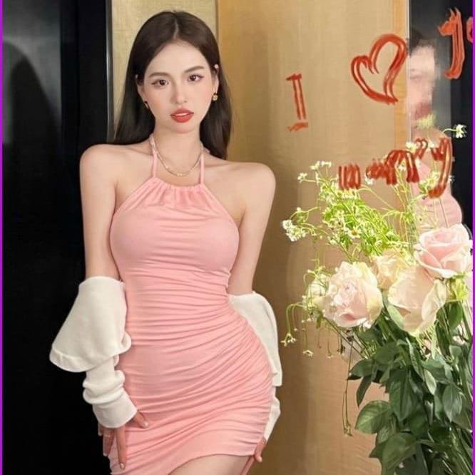 Mini Dress Party Tali Leher Wanita - Dress Pesta korean Style