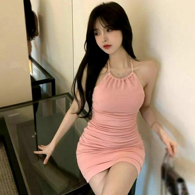 Vaulita Fashion Dress Bodycon Spandex Balon Nyaman / Dress Pesta Tali Leher Wanita