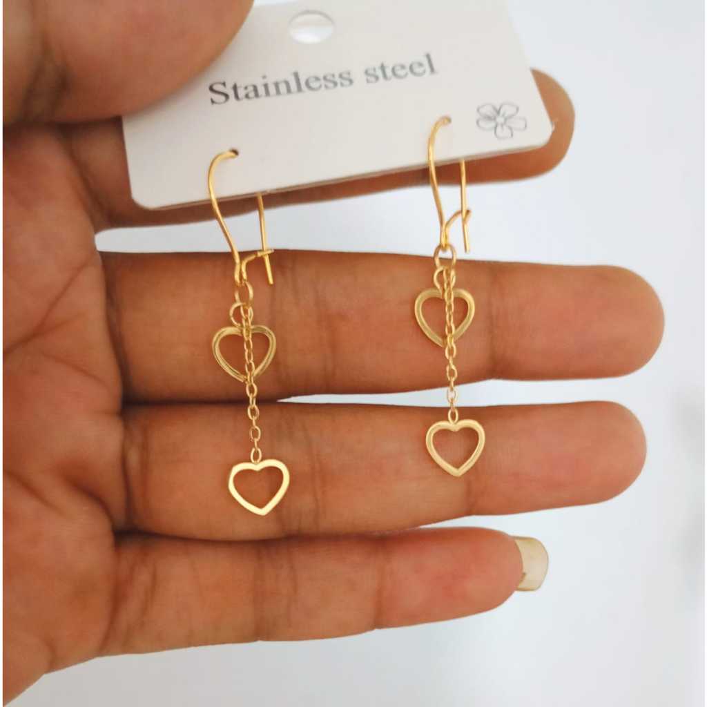 Anting Panjang Titanium Love Gold Anti Luntur