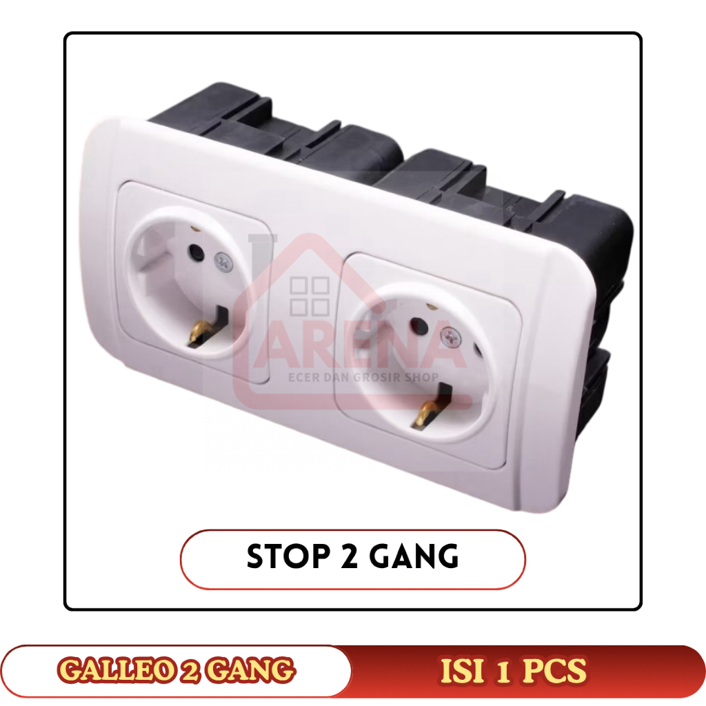 Broco Galleo Putih Stop Kontak + Stop Kontak IB Inbow Tanam Broco Socket Stop Kontak 2 Gang