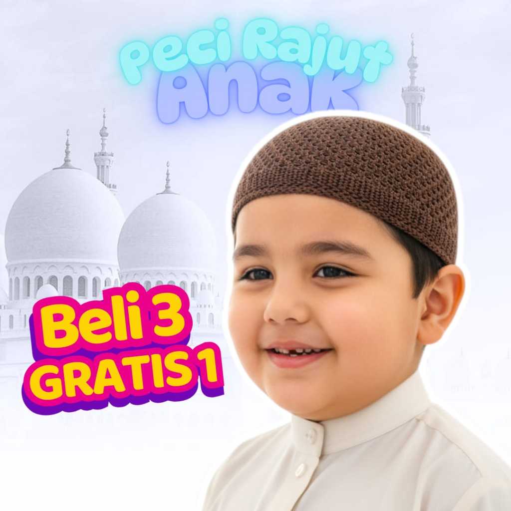 PECI RAJUT ANAK PREMIUM // Kopiah Ngaji Putih Polos // All Size // Tebal Elastis - COD