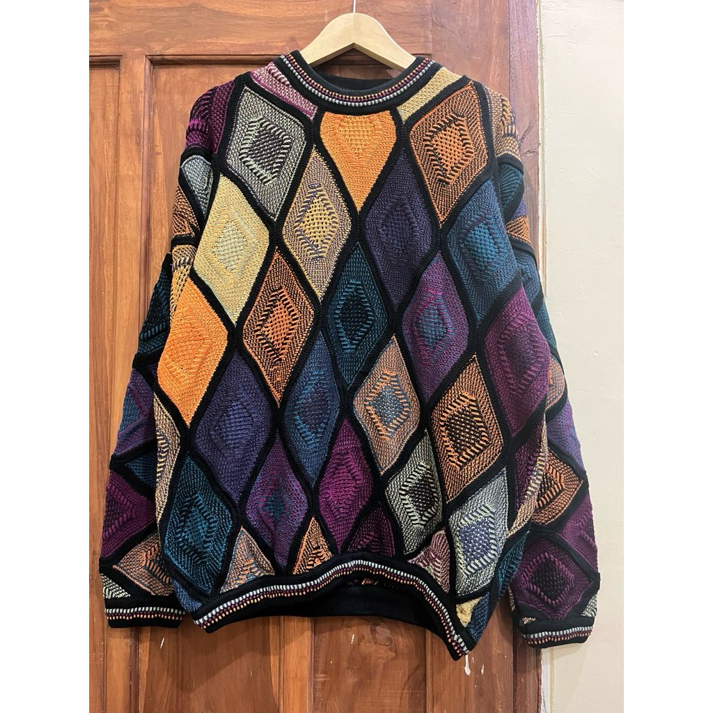 SWEATER CARDIGAN MOTIF VINTAGE GRANDPA STYLE 80S COOGI ROVELLO 3D VELVET