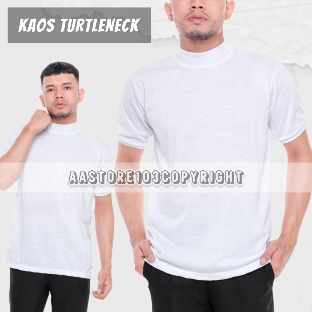 Baju Turtleneck Lengan Pendek Putih Katun Untuk Pria Wanita
