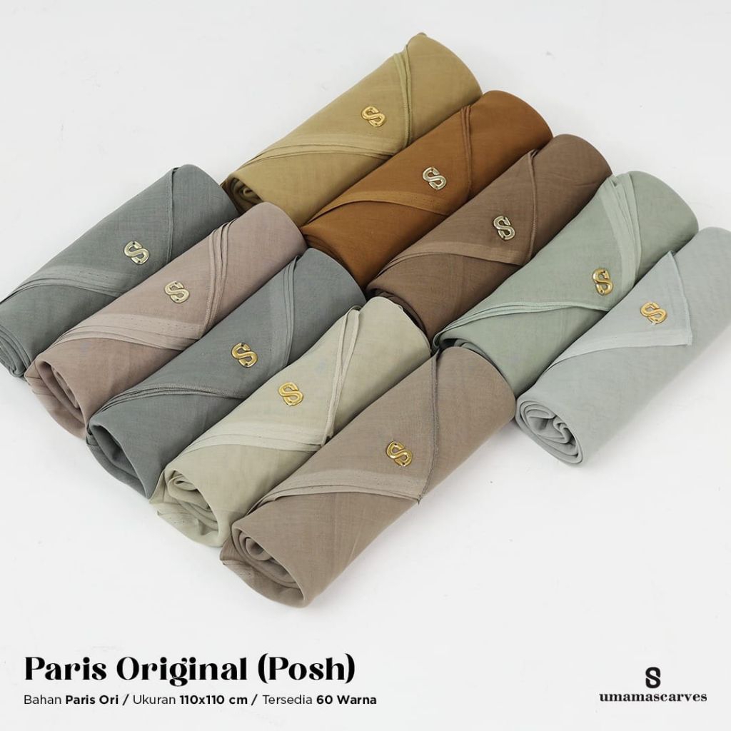 Hijab Segi Empat Paris Ori Posh Premium Logo S by Umama Scarves Kerudung Warna Soft Premium