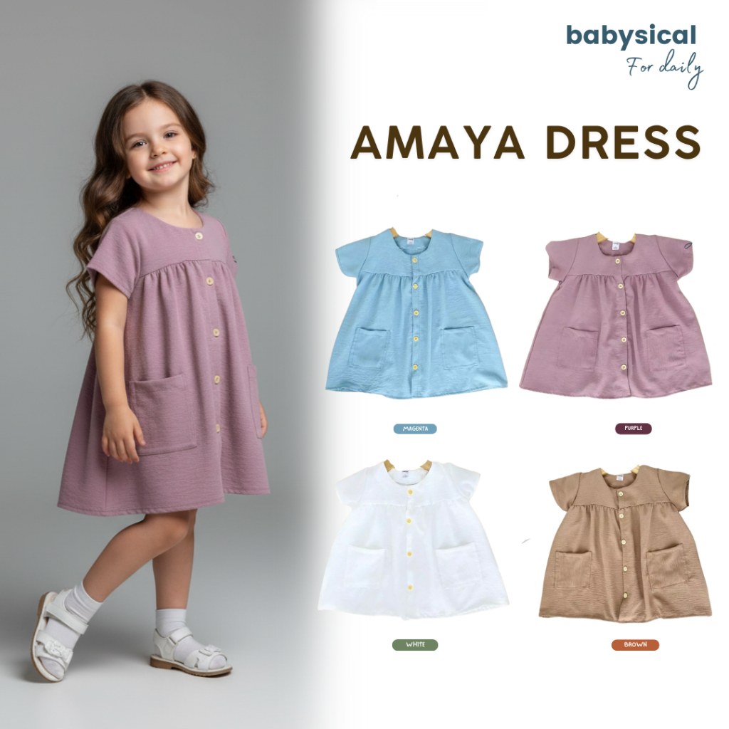 BABYSICAL 1-3 Tahun AMAYA DRESS / Baju Anak Perempuan Dress Anak Katun Lucu Daster Anak Perempuan