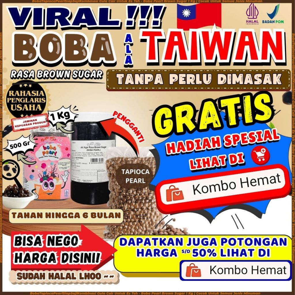 BobaTapiocaPearlSiapSajiKombinasi Gula Cair Untuk Es Teh - Boba Pearl Brown Sugar 1 Kg | Cocok Untuk