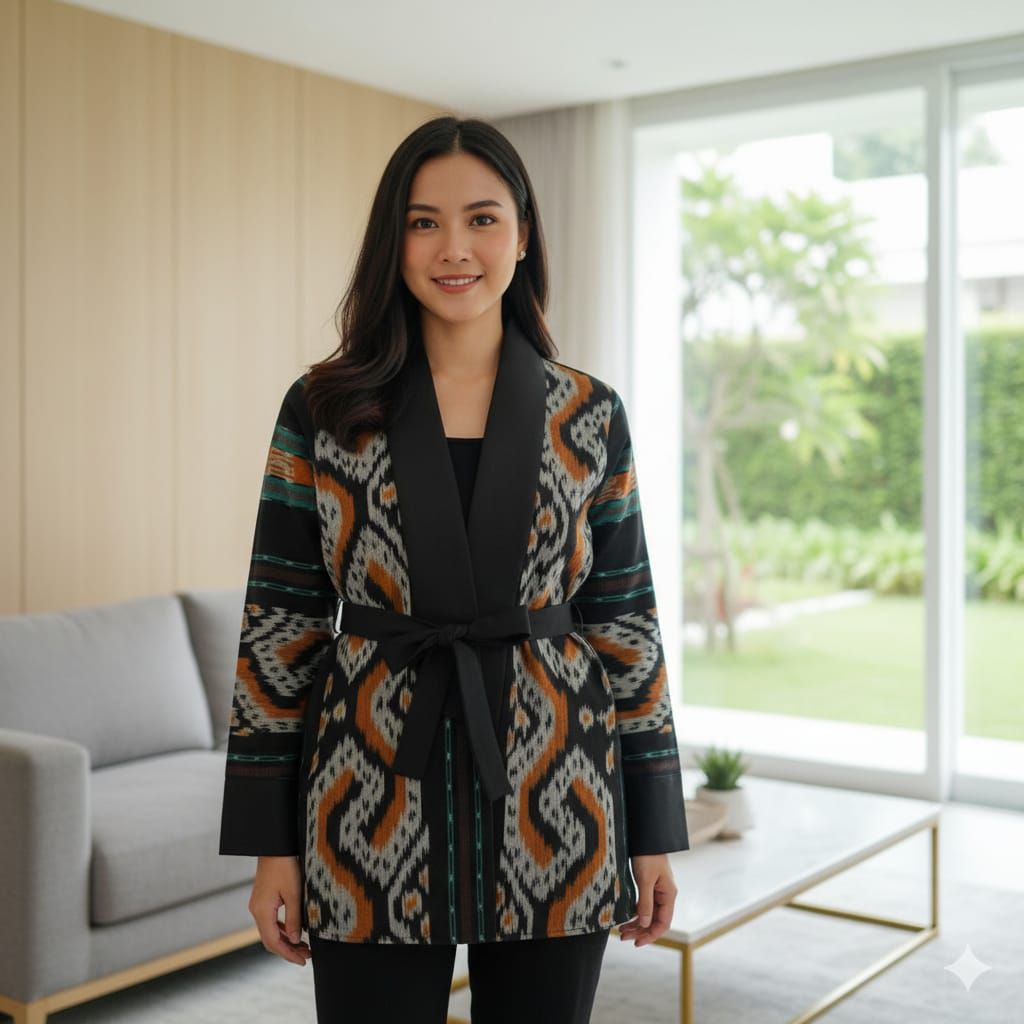 Blazer Batik Tenun Ikat Premium Wanita Modern – Outer Elegan Lengan Panjang Formal & Casual