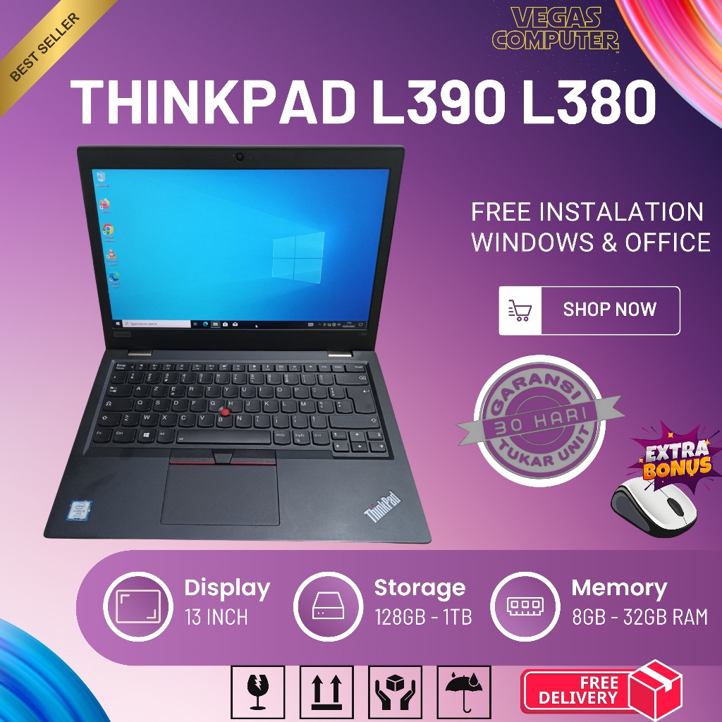 Lenovo Thinkpad L390 L380 i7 | i5 Gen 8 RAM 16GB SSD 512GB MULUS BERGARANSI