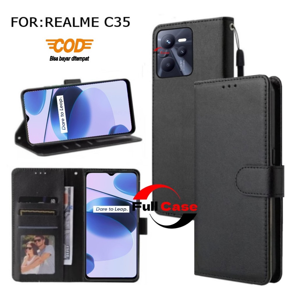 Flip Case Premium Bisa Buka Tutup For Realme C35  Kesing Wallet Leather Case.Flip Cover Sarung Buku