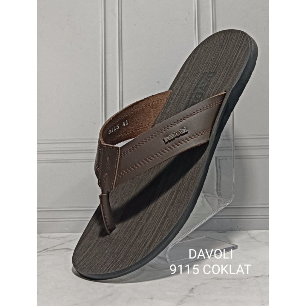 sandal cowok model jepit bahan kulit asli nyaman di pakai anti slip brand DAVOLI