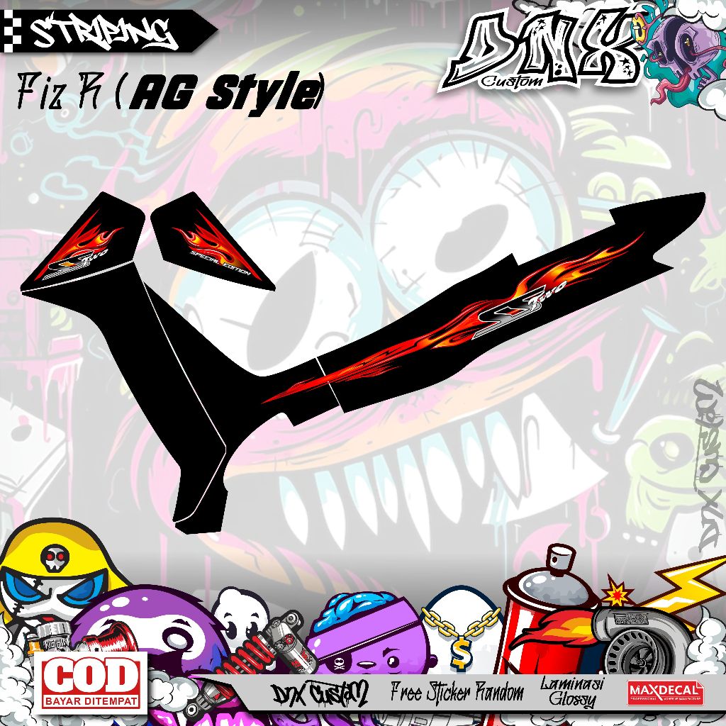 STRIPING STIKER VARIASI YAMAHA SSTWO SS TWO FIZR FIZ R 2T API FLAME D8
