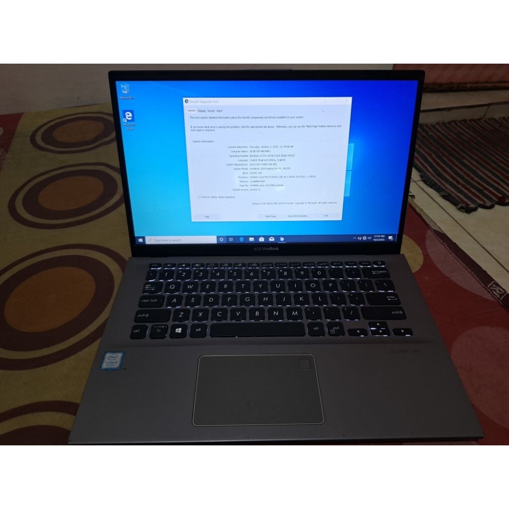 Leptop asus vivobook X412FL core i5 gen 8 ram 12
