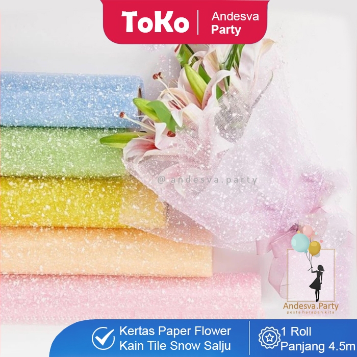 Kain Tile Salju / Snow Wrapping Paper Snowflake Polimesh / 1 Rol Kain Tile Salju Paper Buket Bunga