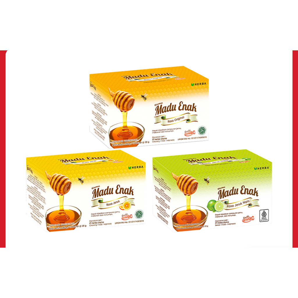Madu Enak Box 12's Sachet Herba - Madu + Vitamin C Menjaga Daya Tahan Tubuh