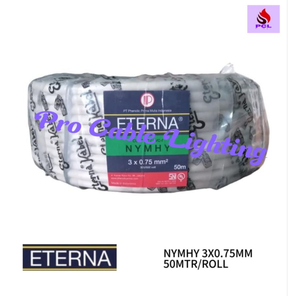 Kabel Eterna NYMHY 3X0.75 3X0,75 mm Rol 50 Meter