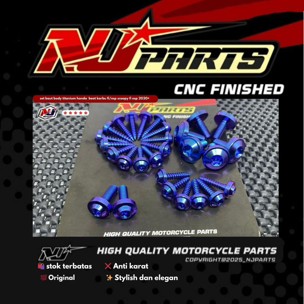 Satu set baut body honda titanium untuk motor beat karbu fi/esp beat karbu scoopy fi esp 2020+ origi