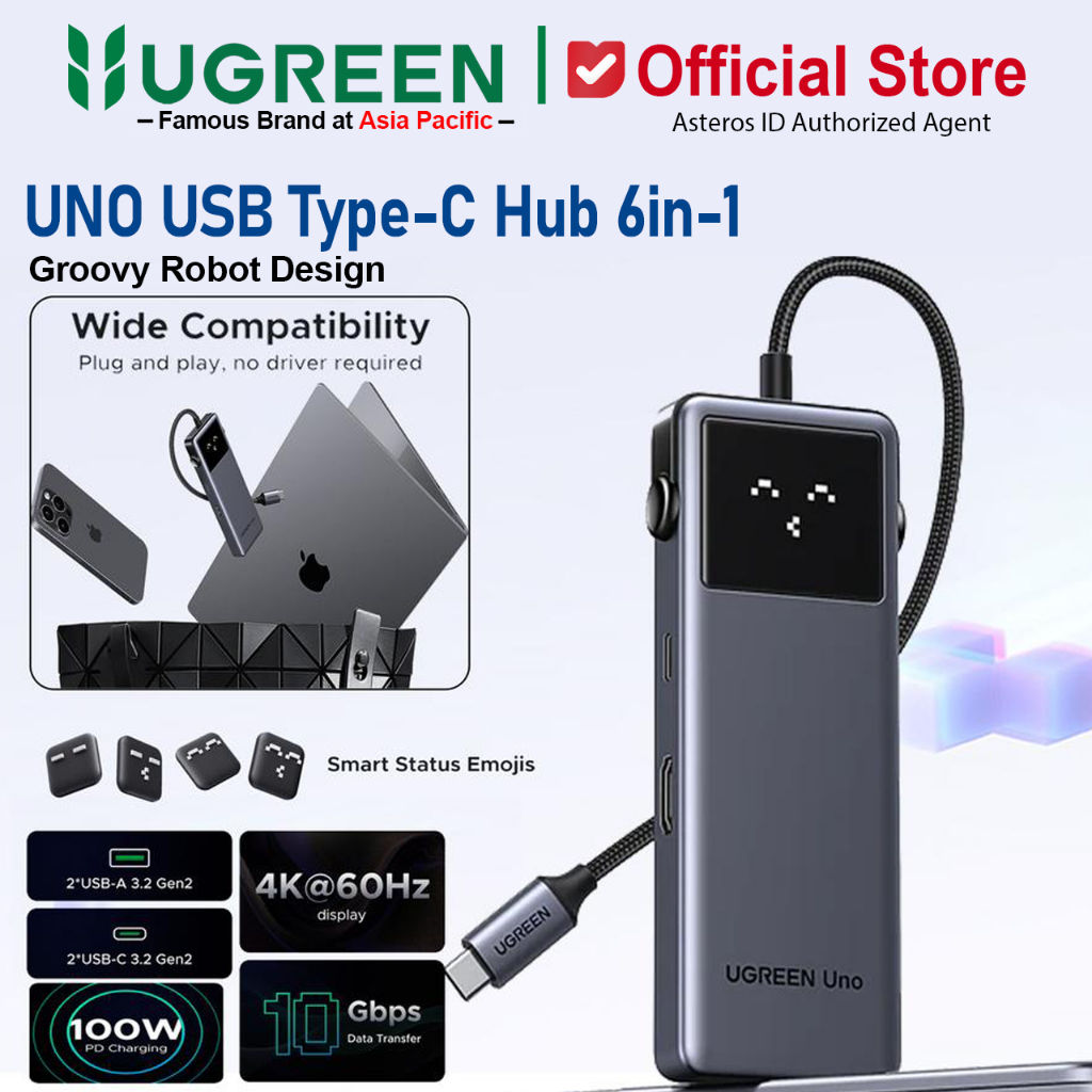 UGREEN UNO HUB Type-C 3.2 6in1 USB 3.2 HDMI 4K@60Hz PD 100W for MacBook Pro/Air, iPad Pro, Surface, 