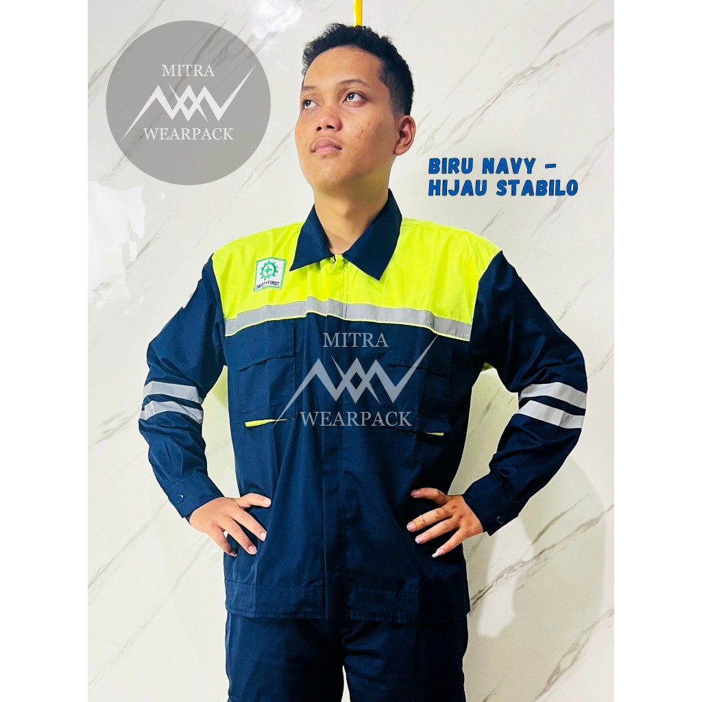 Wearpack Safety Atasan || Biru Navy - Hijau Stabilo