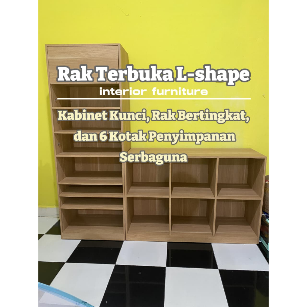 CUSTOM MEJA L-SHAPE/RAK TERBUKA/RAK DISPLAY /MEJA HPL CUSTOM