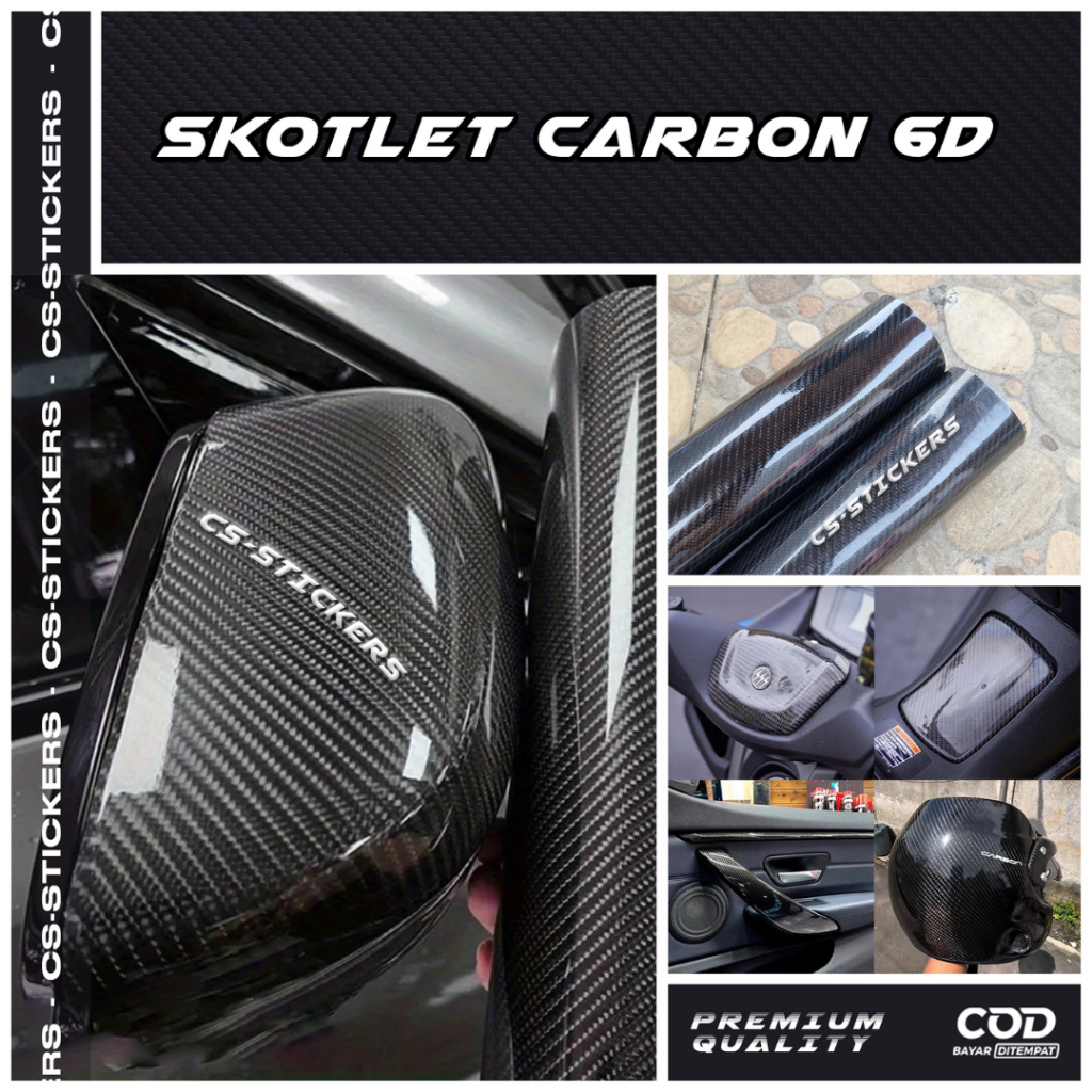 Stiker Skotlet Motor Carbon Kevlar 6D Glossy Premium Vinyl Serat Karbon 6 Dimensi Kilap Tahan Panas