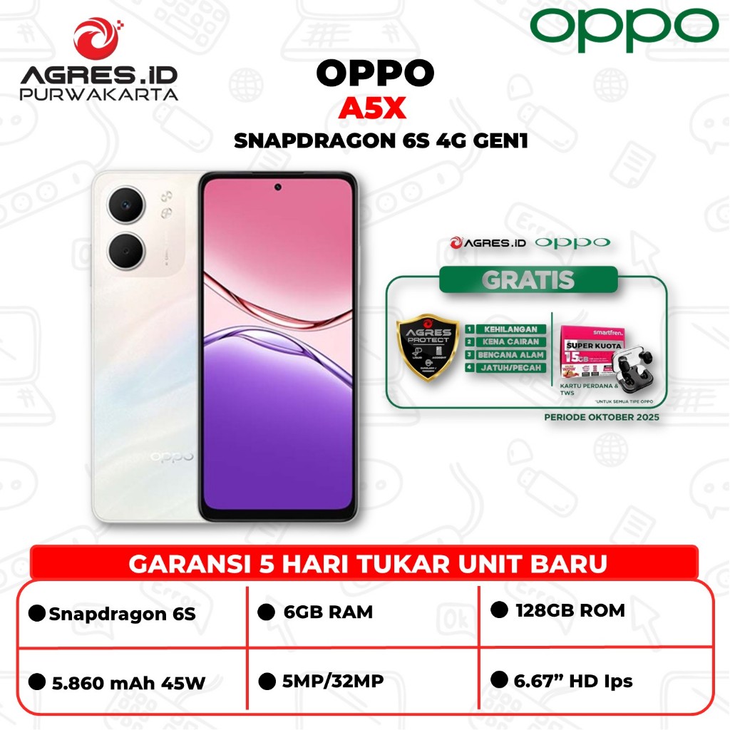 Oppo A5X Ram 6GB Rom 128GB Snapdragon 6s Garansi Resmi