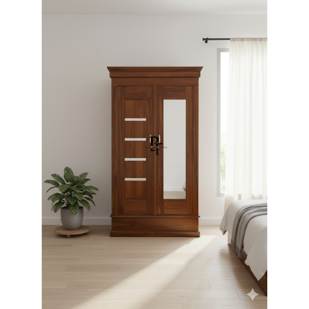 lemari kayu jati asli jepara  pintu 2 kombinasi kaca