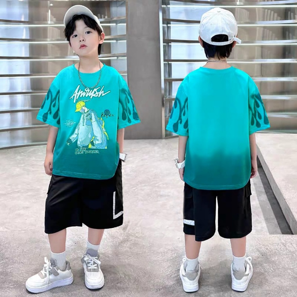 Setelan Kaos Anak Laki Laki Satu Set Kaos Ricky Dan Celana Pendek Casual