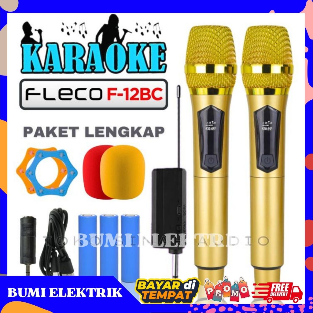 Fleco Wireless Mic Karaoke Isi 2 Suara Jernih Mic Wireless / Microphone wireless Fleco F-12BC Mic Ka