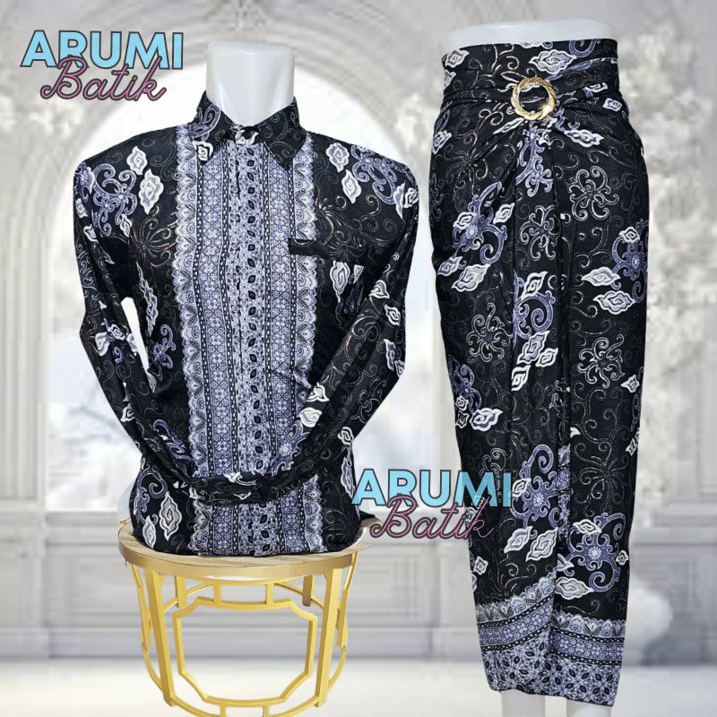 Couple Kemeja Batik Pria Rok Lilit Batik Motif Megamendung Silver setelan batik untuk kondangan