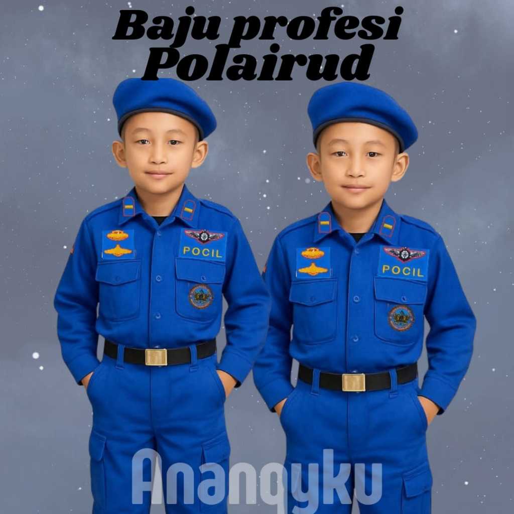 ANAQYKU - Polairud PDL Anak seragam polisi air pdl pull bordil baret kosyum polisi airud anak