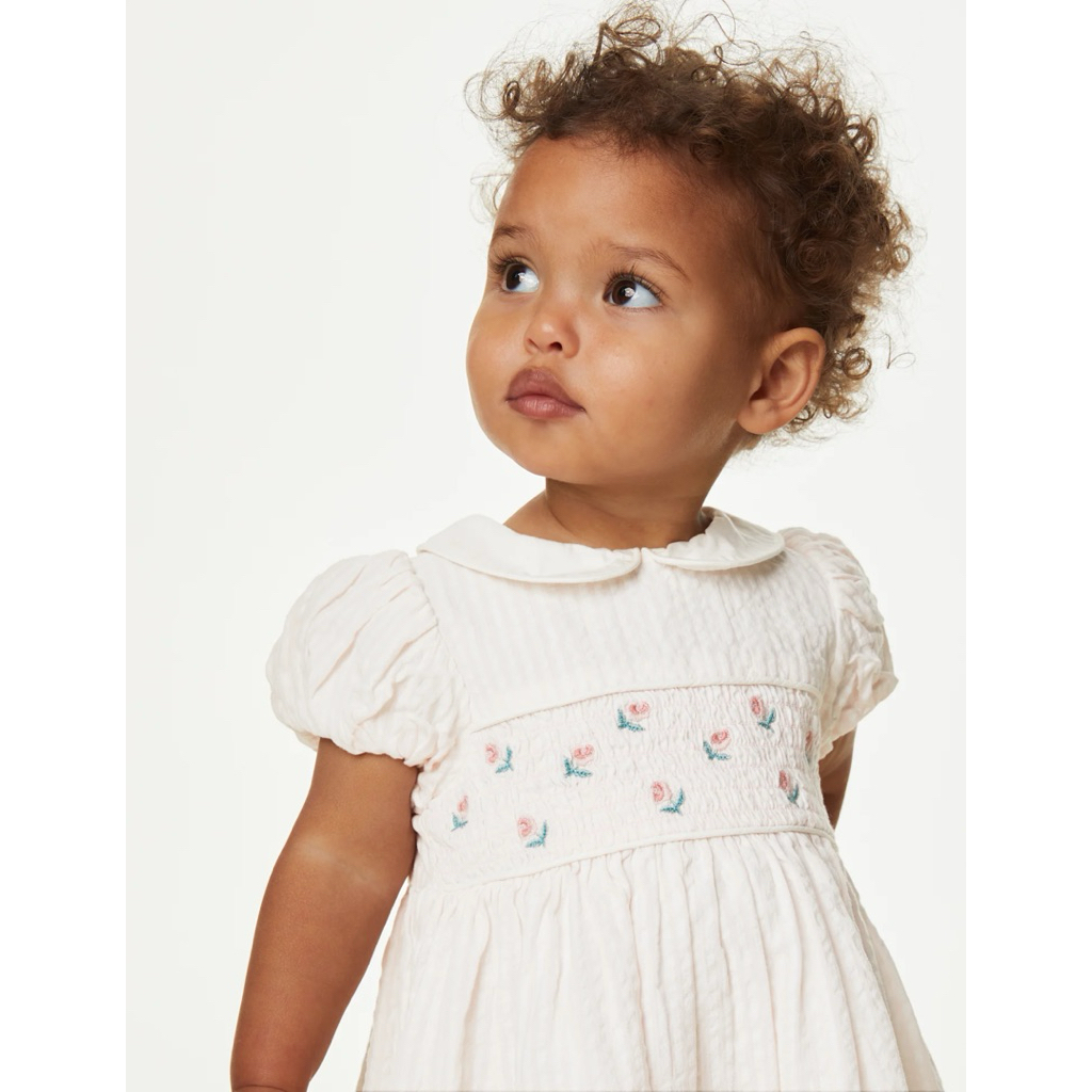 Preloved like new M&S smocked dress baby pink 6-9months