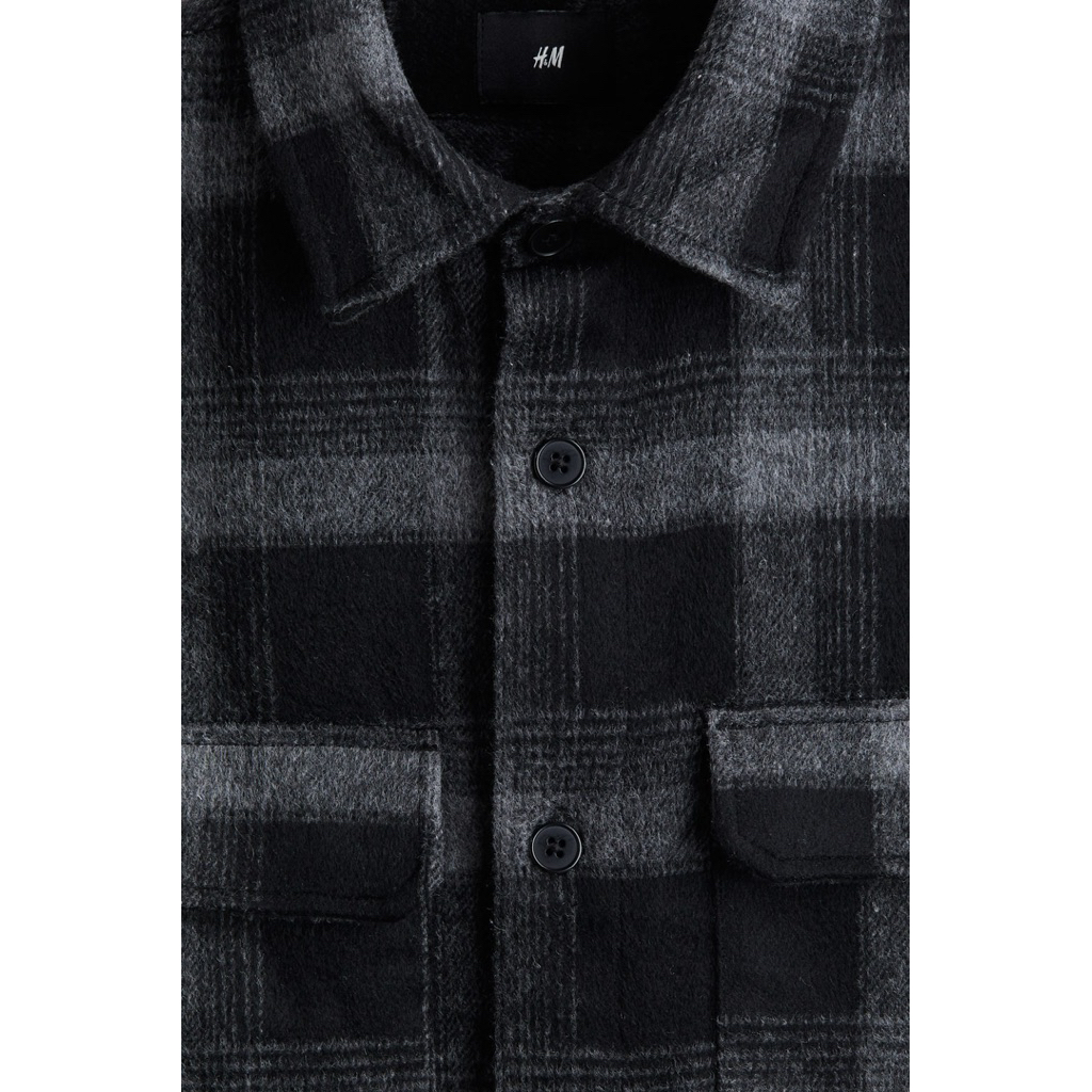 hot deals kemeja flanel veterano hnm reguler fit oversize kemeja h&m laki-laki