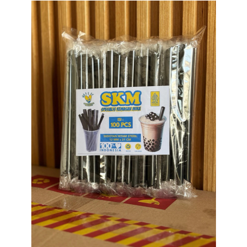 [1 KARUNG 5.000PCS] Sedotan Bubble Boba Steril hitam 12mm x 21cm higienis bubble straw sedotan besar