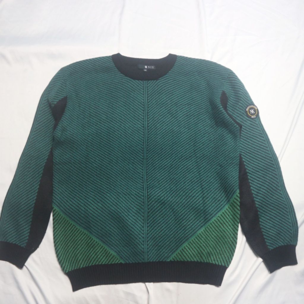 NIX Motif Stripe Knit Green Hitam Hijau Knitwear Sweater Sweatshirt Crewneck Rajut Wool Jaket