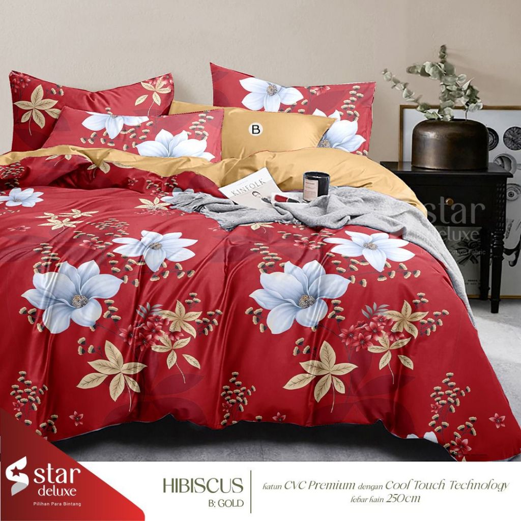 Sprei Katun Lokal Motif Bunga Merah HUBICIUS