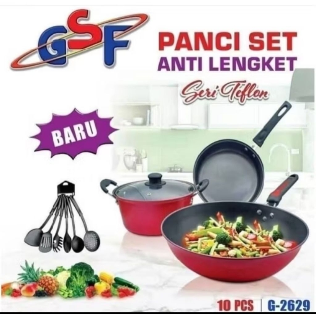 GSF panci set anti lengket seri teflon/panci set spatula G-2629
