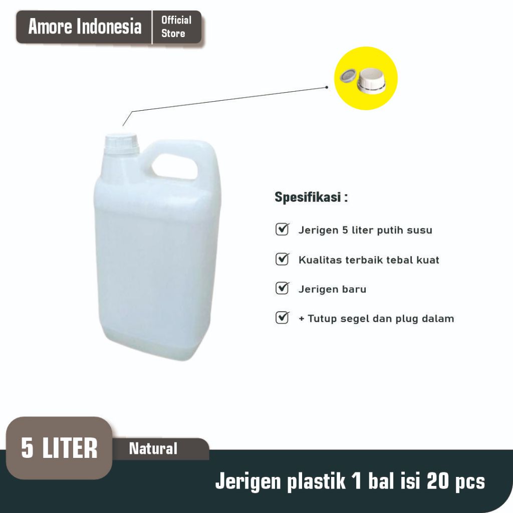 (Paket 1 bal isi 20pcs) JERIGEN 5 LITER + TUTUP KOMPLIT JERIGEN MINYAK / JERIGEN HDPE FOOD GRADE / J