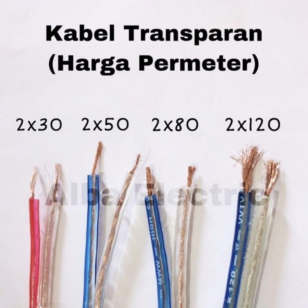 Kabel Transparan Audio/instalasi listrik ukuran 2×120 35 yard