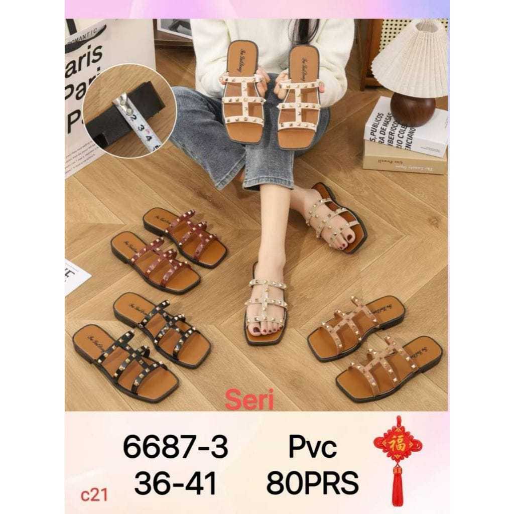 Sandal Wanita Terbaru/Sendal Selop Jelly FLD 6687-3/Sendal Flat Karet Import Kekinian