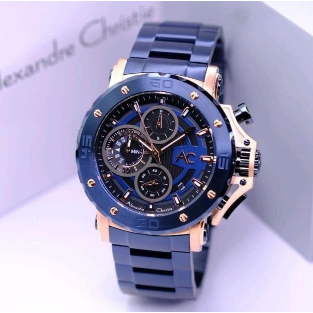 JAM TANGAN PRIA ALEXANDRE CHRISTIE AC9205MCB AC9205MCB ROSEGOLD BLUE ORIGINAL GARANSI RESMI 1TAHUN