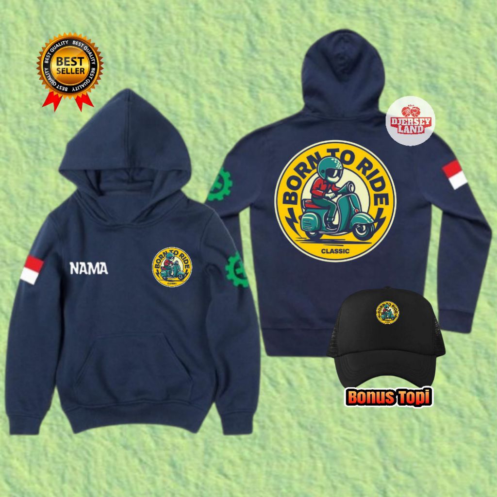 HOODIE JUMPER SWEATER BORN TO RIDE CLASSIC MOTOR VESPA ~ READY SIZE S-XXL