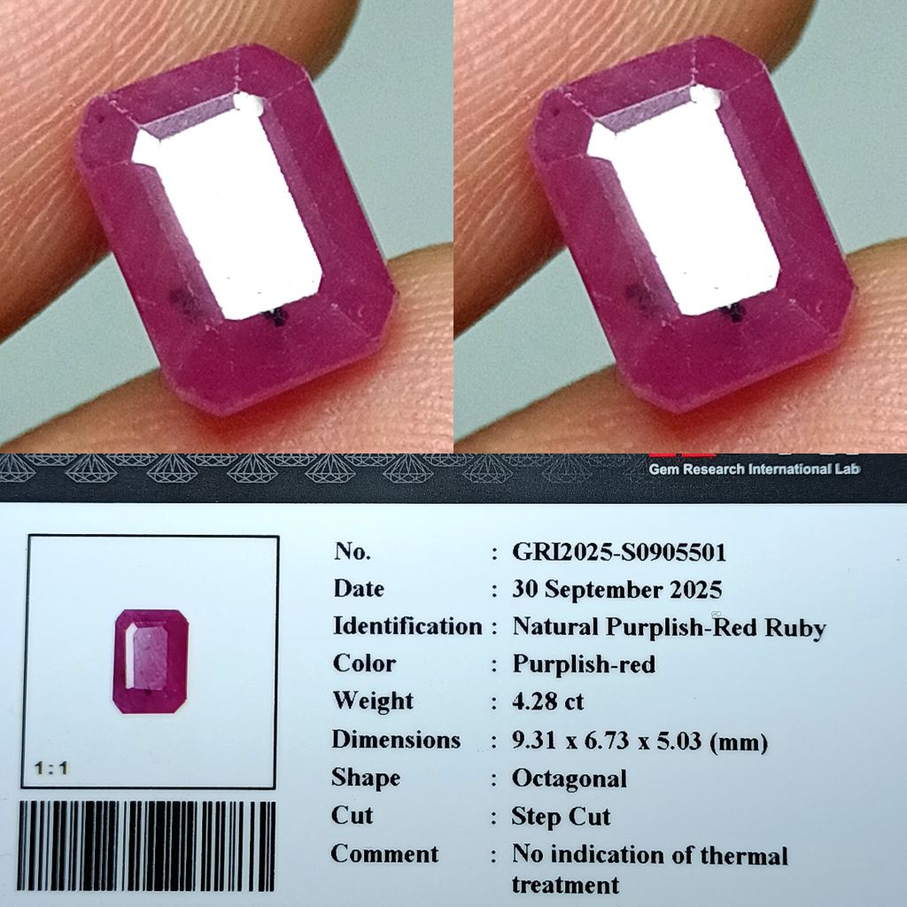 NATURAL PURPLISH RED RUBY CORUNDUM NO HEATED MEMO GRI LAB